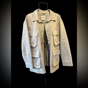 Zara Oversized Gray Denim Cargo Jacket